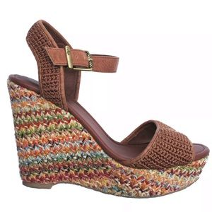 Brown Multicolored Hand Woven Wedge Sandals